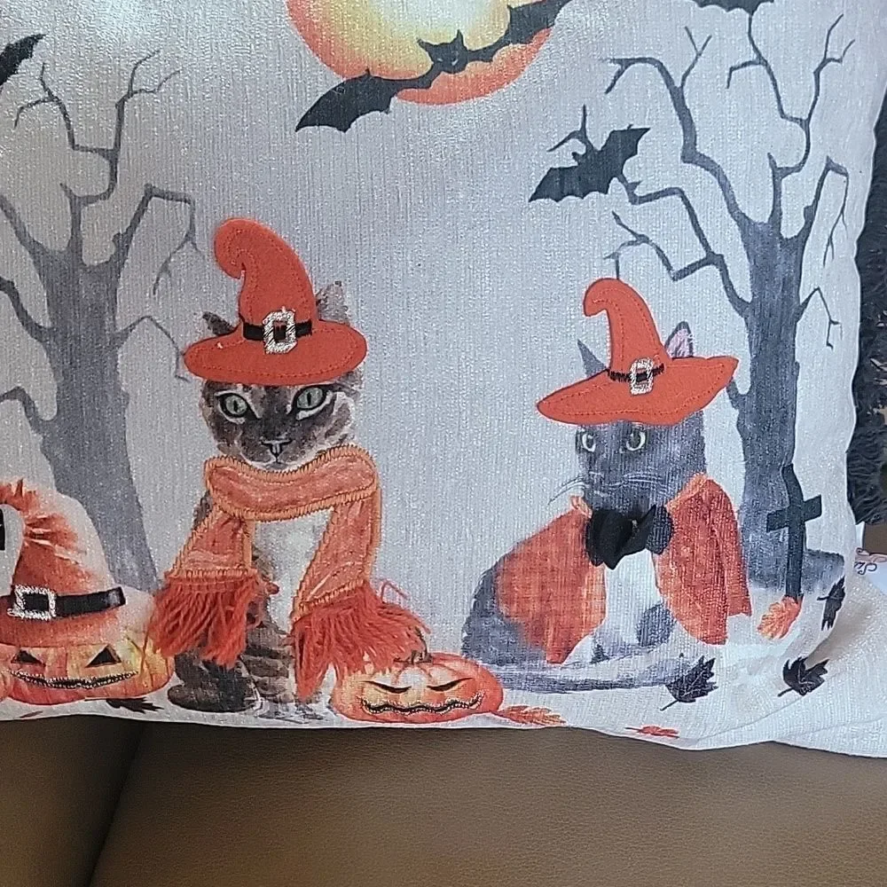 Atira Designs Halloween Cat Pillow with Witch Hats